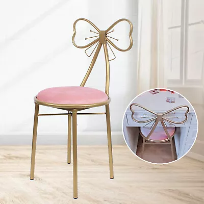 Butterfly Bow Tie Vanity Chair Pink Velvet Metal Barstool Chair Makeup Bedroom • $54