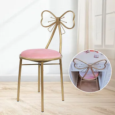 Vanity Makeup Stool Seat Pink Velvet Chair W/ Backrest Bedroom Butterfly Stool • $54