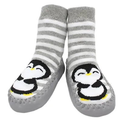 Baby Non Slip Shoe Socks Age 0-6 1 2 3 Striped Star Kids Moccasins Slippers • £4