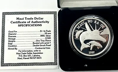 1997 Hawaii Maui $1 Trade Dollar 'Whales'  1 Toz Silver Proof With BOX + COA • $75