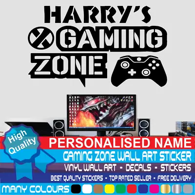 £5.99 • Buy Personalised Name Gaming Zone Gamer Wall Art Decals Stickers Boys Bedroom Vinyl
