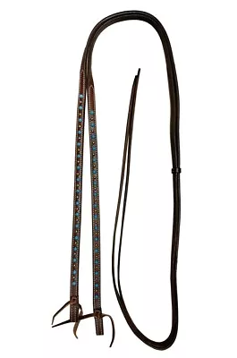 Horse Western 8ft Brown Show Split Leather Reins Turquoise Stones 66RT23TR • $34.99