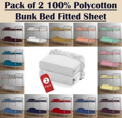 DTEXHOMES Bunk Bed Fitted Sheet – 2FT 6 Size, 30cm Deep – Percale, 50/50 Cotton Polyester – OEKO-TEX Certified – Pack Of 2 Or 4