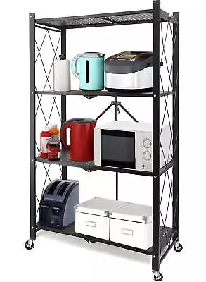 Vebreda 4-Tier Storage Shelf Foldable Metal Shelving Units With Wheels Black USA • $48.55