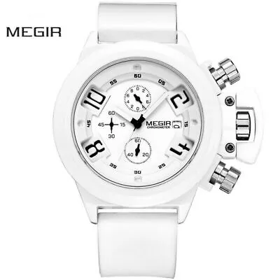 MEGIR Mens Chronograph Quartz Watches Silicone Strap Waterproof Wrist Watch • $25.55