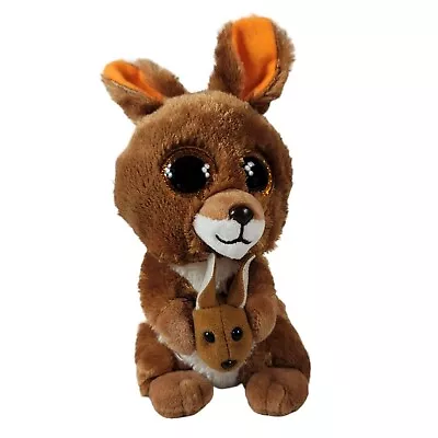 Ty Beanie Boos Kangaroo Plush Brown 8  Kipper With Baby Joey Glitter Eyes 2017 • $12