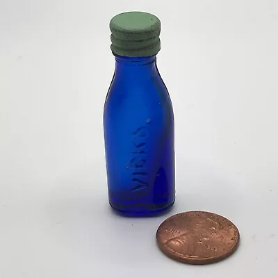 Antique Vintage 1920s Cobalt Blue Vicks Drops Sample Miniature Bottle With Cap • $66.30