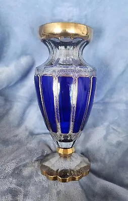 Moser Cobalt Blue Bohemian Gold Crystal Vase • $248