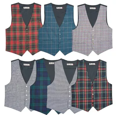 Mens Waistcoats Check Tartan Tweed Formal Classic Waistcoat Wedding Suit Vest  • £19.99