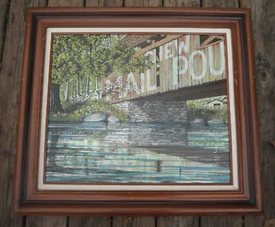 Signed Hargrove Framed Serigraph Oil Painting Covered Bridge Chew Mail 20x24 HTF • $35