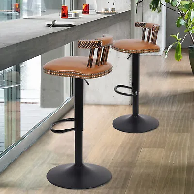2x Bar Stools Kitchen Breakfast PU Chairs Gas Lift Tall Bar Chairs With Backrest • £85.99