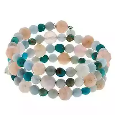 HSN Jay King Sterling Morganite & Aquamarine Beaded Coil Bracelet • $35