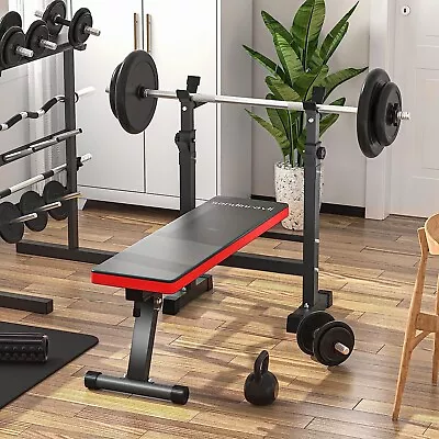 Adjustable Weight Bench Folding Bench Press W/Barbell Rack Full Body Workout • $89.99