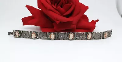 Vintage Sterling Silver Cameo  Bracelet   CAT RESCUE • $44.99