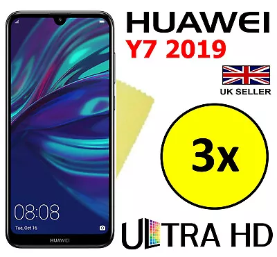 3x ULTRA HD CRYSTAL CLEAR SCREEN PROTECTOR COVER FILM GUARD FOR HUAWEI Y7 2019 • £3.28