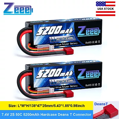 2x Zeee 2S Lipo Battery 7.4V 50C 5200mAh HardCase Deans T For RC Car Truck Buggy • $30.49