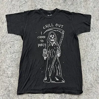 Funny Shirt Mens Small Black Grim Reaper Chill Out I Came To Party Graphic Print • $2.06