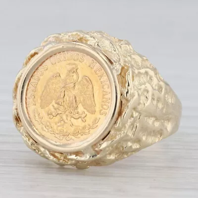 1945 Dos Pesos Coin Ring 14k 900 Yellow Gold Nugget Size 7.5 Mexico • $799.99