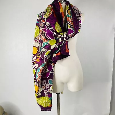 Vera Bradley Plum Crazy Purple Floral Cotton Scarf Sarong 72x44 Lightweight • $19.99