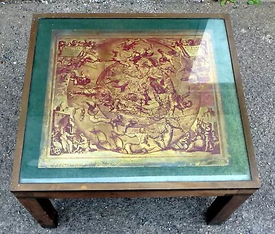 £125 • Buy 1960s Vintage Brass Mahogany Antique Campaign Style Celestial Map Coffee Table