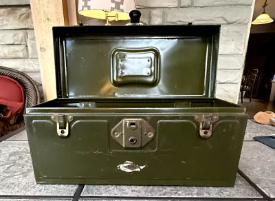 Utilco Utility Chest Vintage Fishing Tackle Box Fish Decal Brass Green Paint • $48