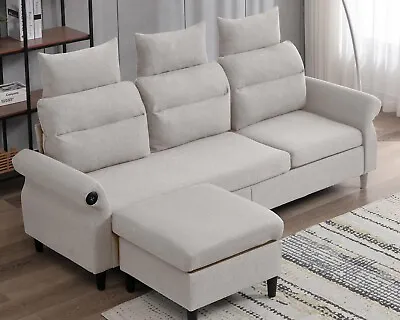 L-Shaped Couch With Storage Ottoman And 2 USB Ports Convertible Sectional Sofa • $369.99