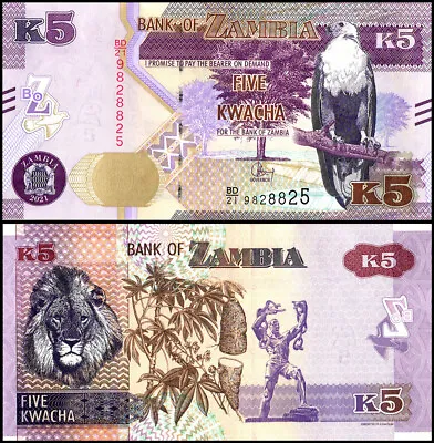 $0.99 • Buy Zambia 5 Kwacha, 2021, P-57a.4, UNC