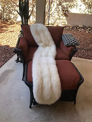 Anna Nateece Original Oversized White Fox Fur Stole Wrap Monogram Shawl 80 Inch • $1199.99