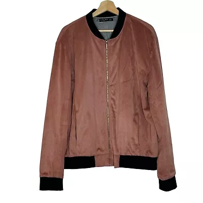 ZARA Man Basic Blush Pink Faux Suede Full Zip Bomber Jacket Lined Size XL • $36.50