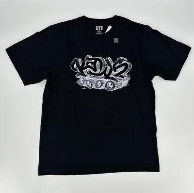 KAWS X Uniqlo T-Shirt Men's Medium Graffiti Clean Slate Black Wordmark Tee • $65