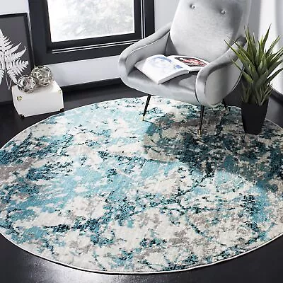 Skyler Collection Area Rug - 6'7  Round Blue & Ivory Modern Abstract Design... • $94.69