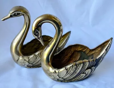 Vintage Brass Curved Neck Swan Pair Trinket Dish Or Planter Made In Korea  • $27.95