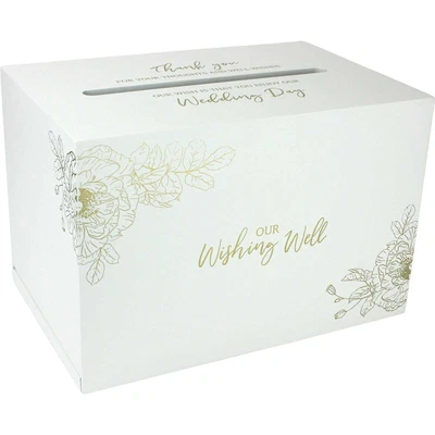 Wedding Day Wishing Well Gold Floral Wooden Box Card Money Wishes Bride Groom • $89.99