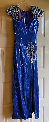 Vintage Alyce Designs Blue Gown Dress XS/S Sequins Beaded ~ So Gorgeous • $69