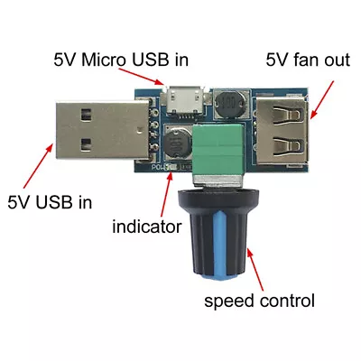 USB Fan Speed Controller DC 4V-12V 5W Multi-Gear Mute Auxiliary Cooling Tool ❤HA • £4.48