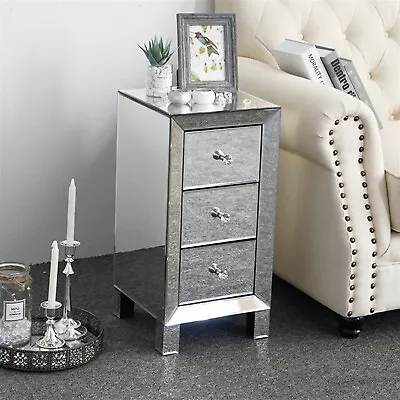 Mirrored 3-Drawer Bedside Table For Modern  Contemporary Décor • £100.86