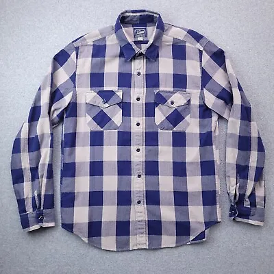 J Crew Flannel Shirt Large Long Sleeve Blue Gray Plaid Pockets Button Up Sz Mens • $19.98