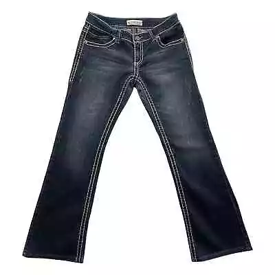 Miss Chic Jeans Womens Size 11 Blue Bootcut Contrast Stitching Embellish Pockets • $26.60