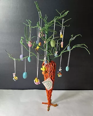 Vintage Carrot Easter Tree Miniature Wooden Ornaments Eggs Bunnies Birds 17” • $45