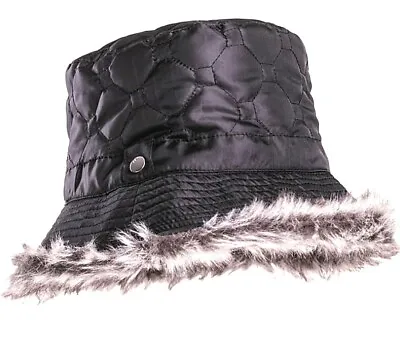 Womens Quilted Rain Hat Bucket Showerproof Festival Rainy Hood Adjustable  Hats • £4.99