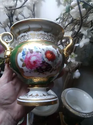 Antique C19th Regency Period Porcelain Coalport ?  Hand Painted Floral Urn Vase  • £125