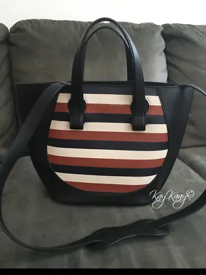GENUINE Victoria Beckham Tulip Small Striped Leather Tote Bag No.118 Made ITALY • $325