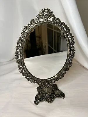 VTG Ornate Brass Tilting Vanity Stand Mirror Swivel Metal Victorian French Style • $39