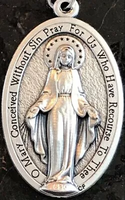 Catholic Miraculous Medal Mary Large XL 1+3/4  Silver Tone Medal Italy • $8.99