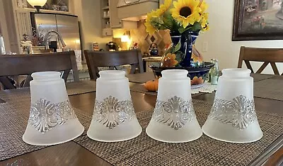 ✅ Lot Of 4 Ceiling Fan Glass Globe Frosted & Clear Embossed Bell Shaped Shade 5  • $39.95