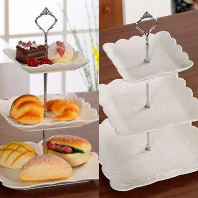 3 Tier Afternoon Tea Glass Ceramic Cake Stand Plates Wedding Tableware No Tray • £3.94