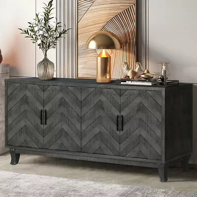 Elegent Lacquered Accent 4 Door Storage Cabinet Taupe Grey Colour Wooden Cabinet • $519.99