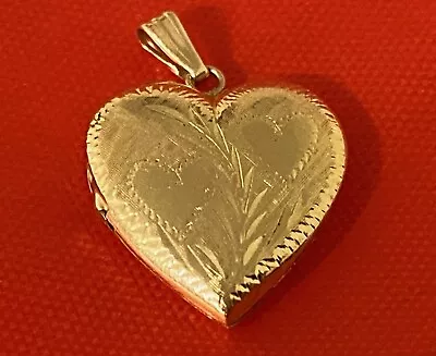 14k Gold Engraved Textured Heart Locket Pendant • $149