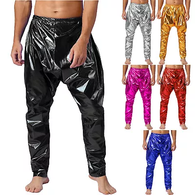 Men's Shiny Metallic Harem Pants Loose Elastic Hippie Drop Crotch Pants Trousers • $10.85