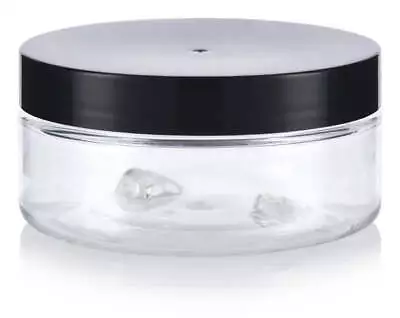 Clear Plastic Low Profile Jar With Black Foam Lined Lid  (12 Pack ) • $19.99